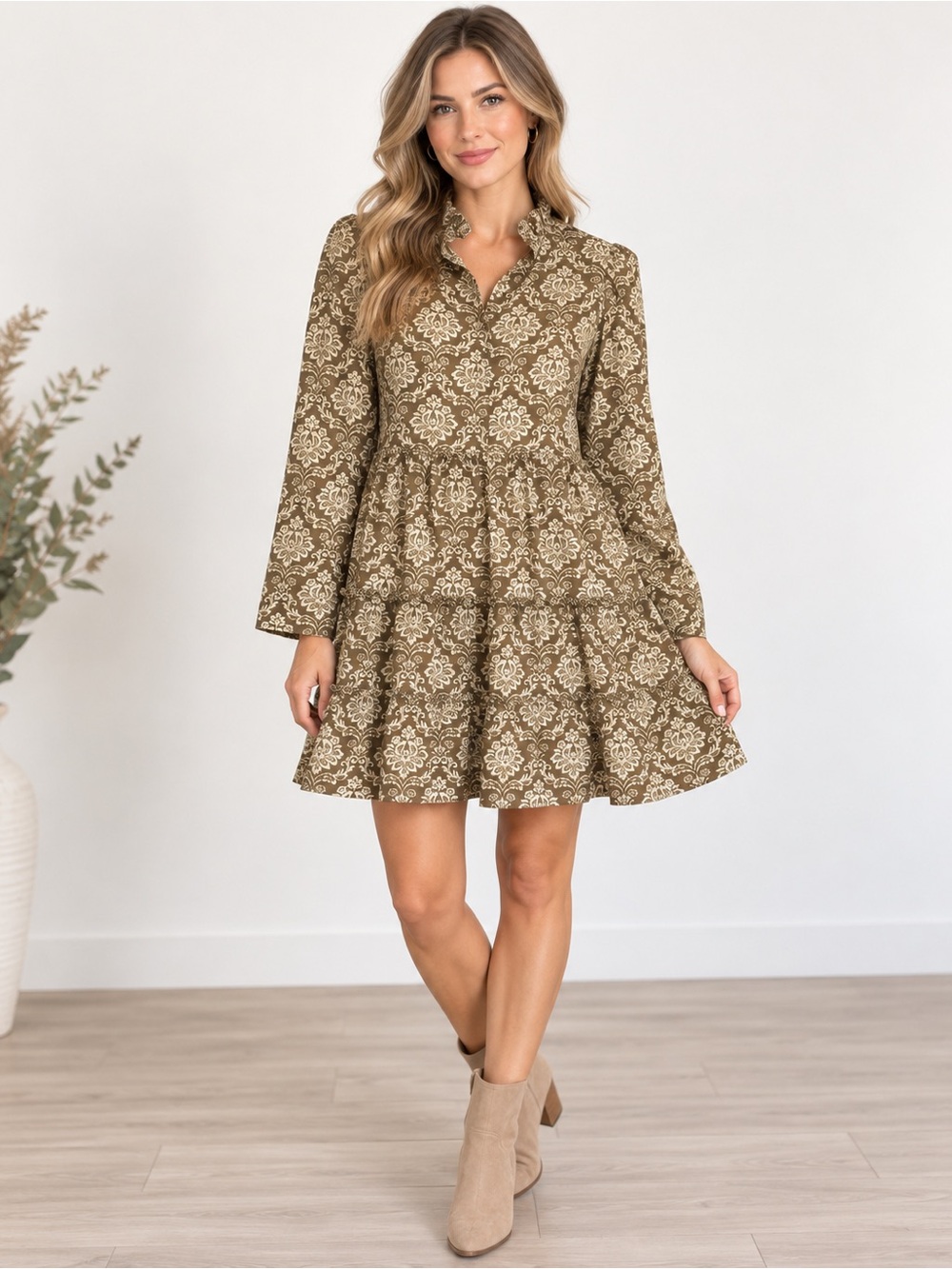 TUCKERNUCK HYACINTH HOUSE MOSS PRINTED RUSSEL MINI DRESS TIERED RUFFLE SKIRT XS